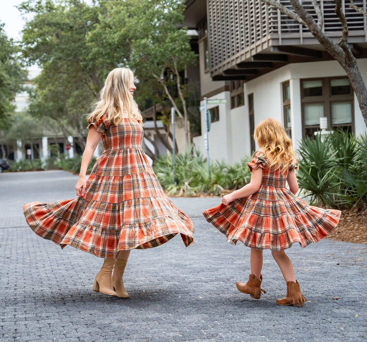 Womens Fall Plaid Tiered Dress