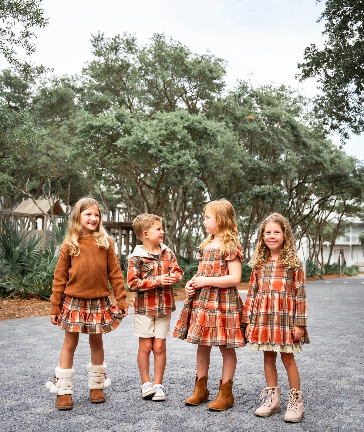 Fall Plaid Long Sleeve Dress and Bloomer Set