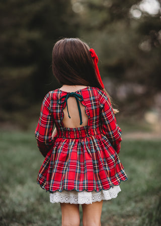 Christmas Tartan Dress & Bloomer Set (*Size up*)