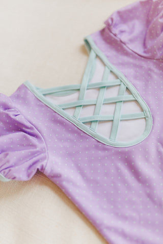 Purple Dot Puff Sleeve One Piece