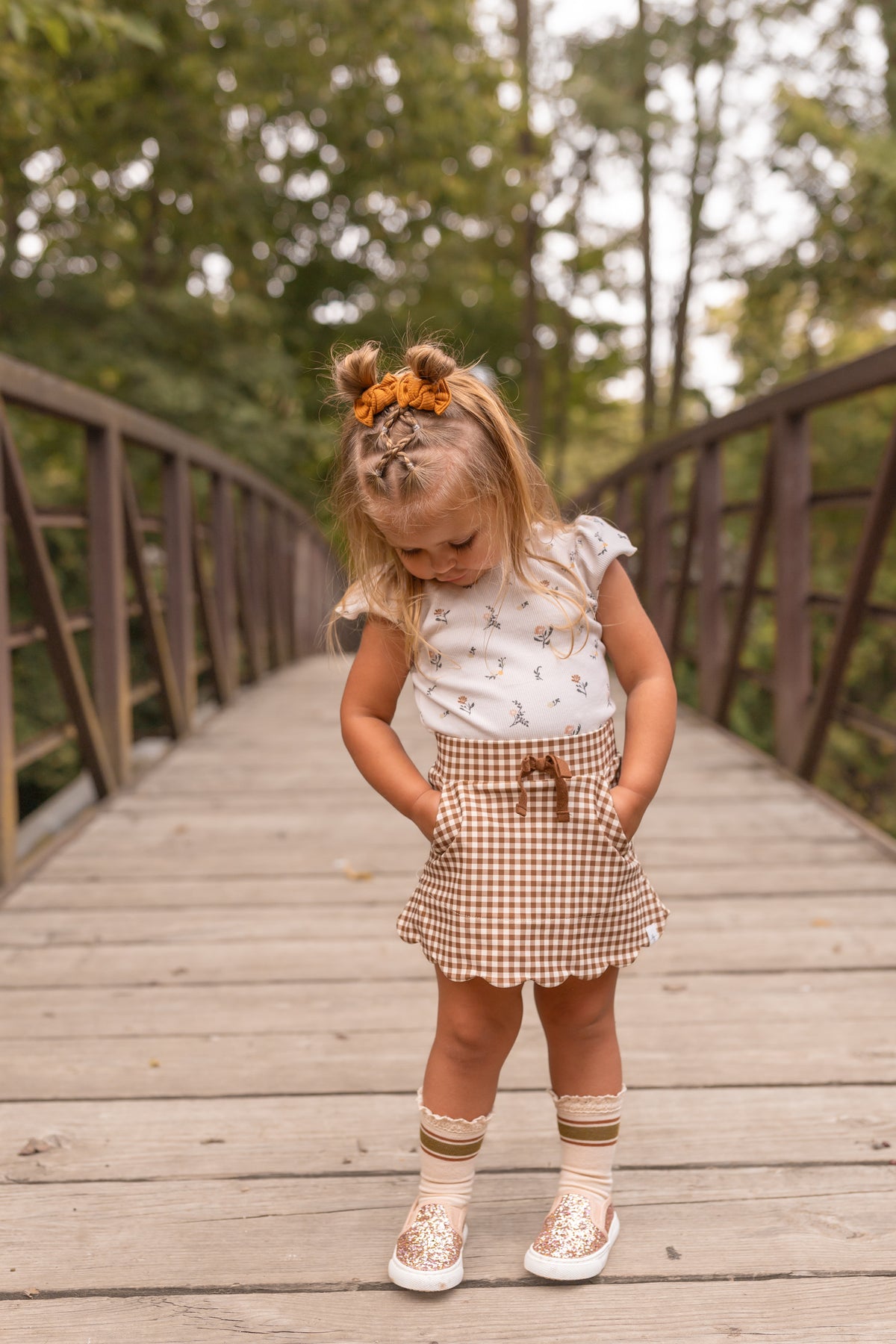 Brown Gingham Athletic Skort