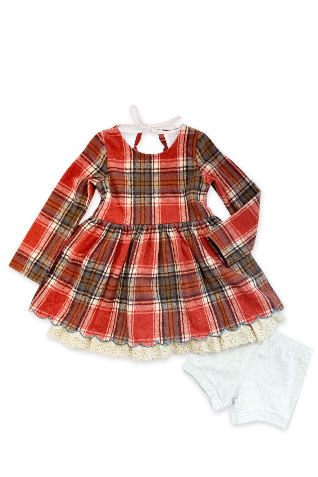 Fall Plaid Long Sleeve Dress and Bloomer Set