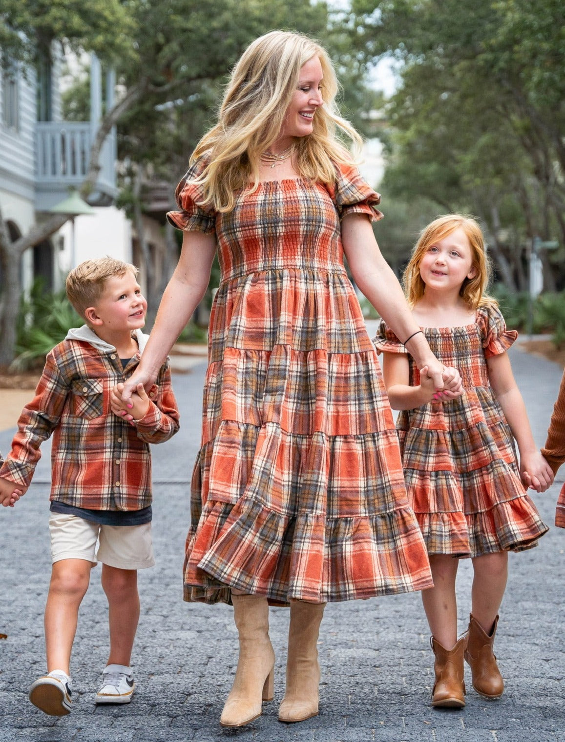 Womens Fall Plaid Tiered Dress