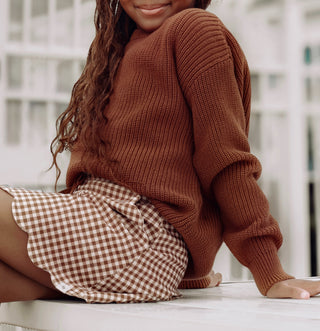 Brown Gingham Athletic Skort