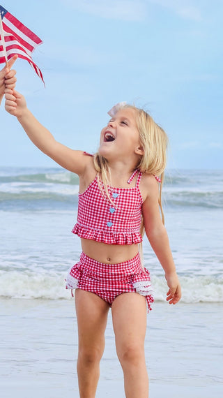 Red Gingham High Waisted Bikini