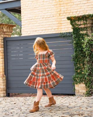 Girls Fall Plaid Tiered Dress