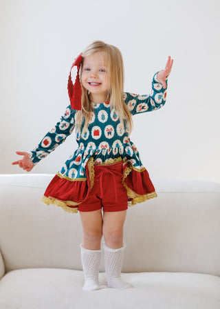 Holiday Joy Velvet Dress and Bloomer Set (*Size up*)