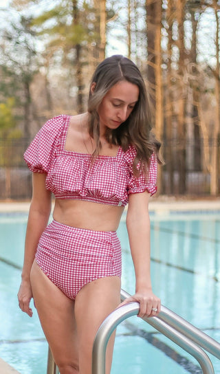 Women's Red Gingham Two Piece Swimsuit