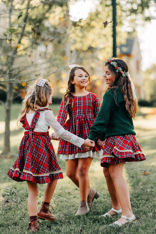 Christmas Tartan Dress & Bloomer Set (*Size up*)