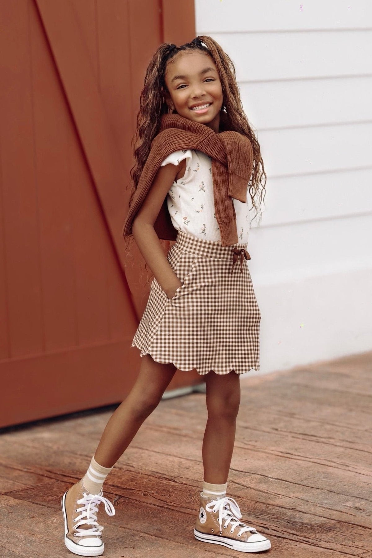 Brown Gingham Athletic Skort