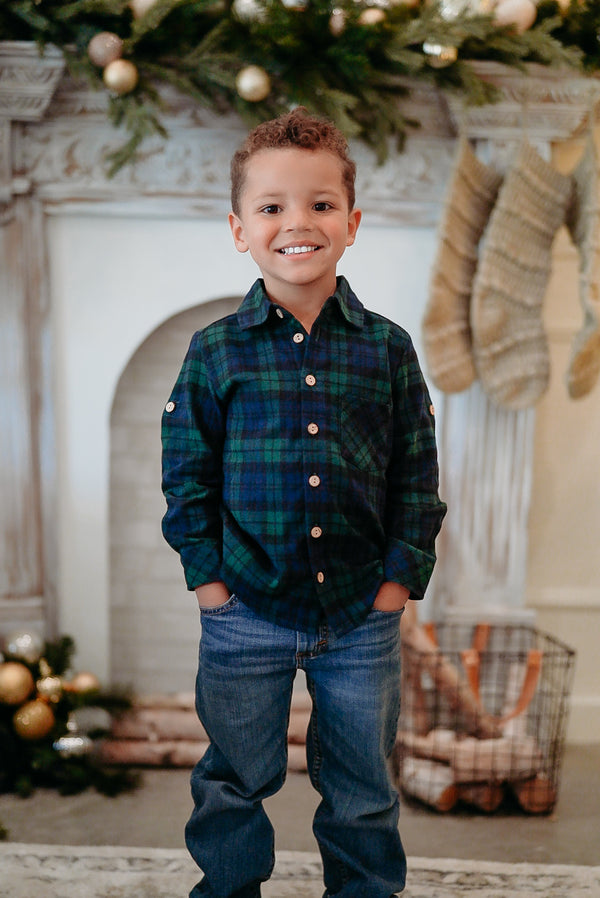 Emerald Frost Flannel Button-Up Shirt - Love and Grow Clothing Co