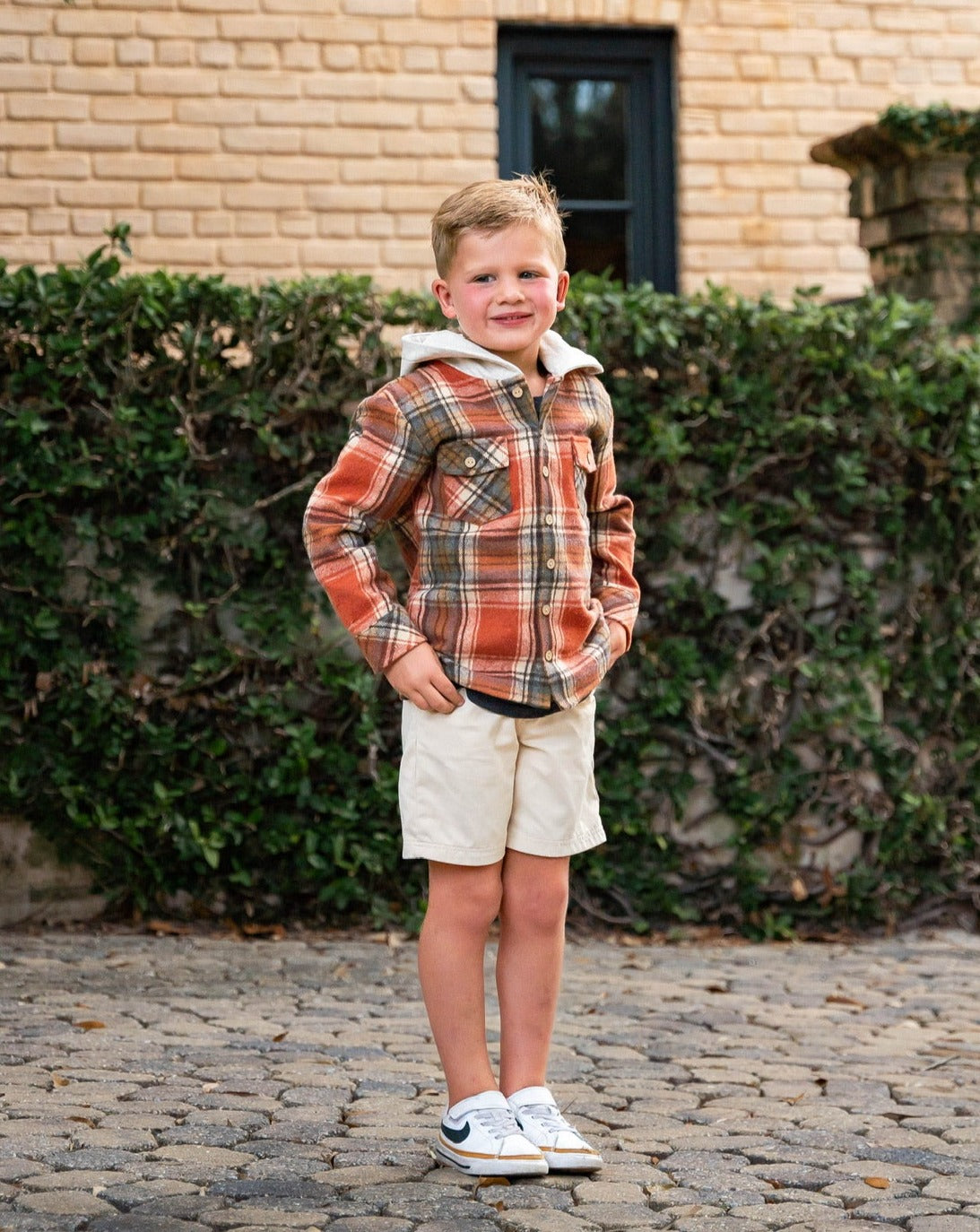 Boys Fall Plaid Button-Up Hoodie