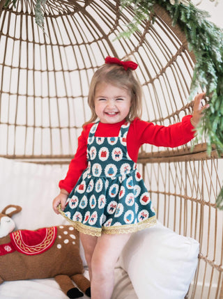 Holiday Joy Velvet Skirted Romper Set (*Size up*)