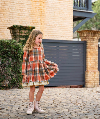 Fall Plaid Long Sleeve Dress and Bloomer Set