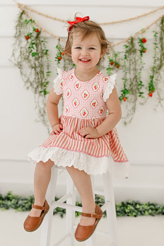 Strawberry Stripe Dress and Bloomer Set