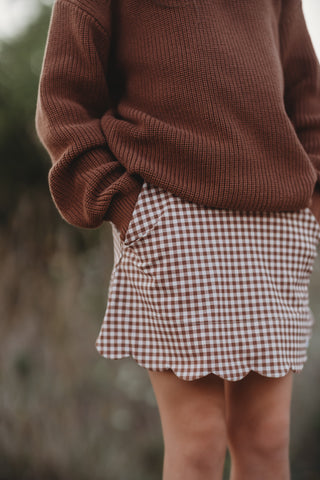 Brown Gingham Athletic Skort