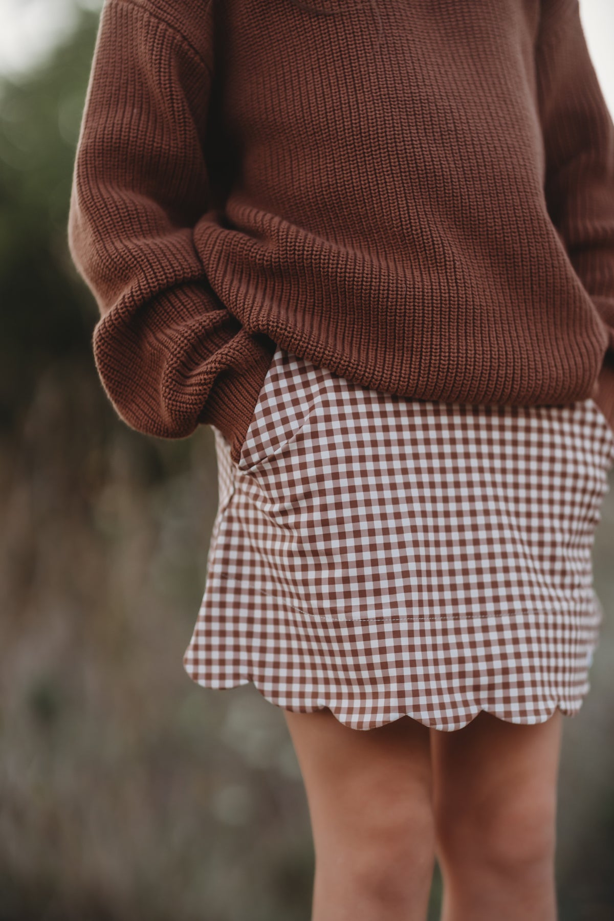 Brown Gingham Athletic Skort