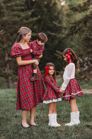 Christmas Tartan Dress & Bloomer Set (*Size up*)