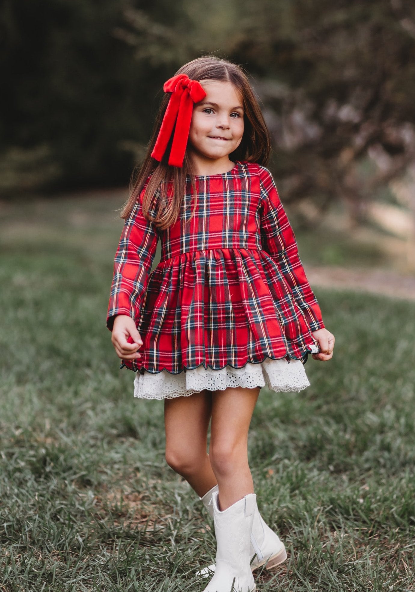 Christmas Tartan Dress & Bloomer Set (*Size up*)