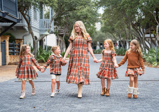 Fall Plaid Long Sleeve Dress and Bloomer Set