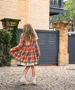 Fall Plaid Long Sleeve Dress and Bloomer Set