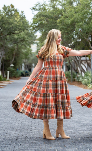 Womens Fall Plaid Tiered Dress