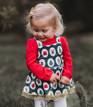 Holiday Joy Velvet Skirted Romper Set (*Size up*)