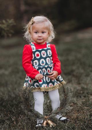 Holiday Joy Velvet Skirted Romper Set (*Size up*)